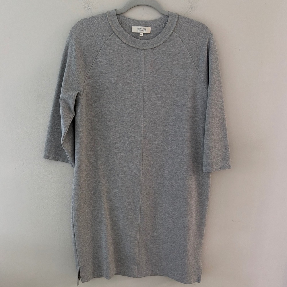 Selected Femme Gray SFJANNI 3/4 Sleeve Sweatshirt Dress XL Raglan Seam Detail‎